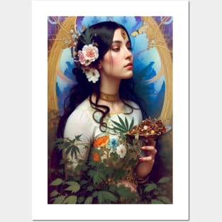 Stoner Chic - Floral Art Deco Girl - Ganja Girl Posters and Art